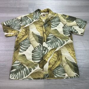 Max Boxxer‎ Shirt Mens Large Green Leaf Tropic Hawaiian Aloha Button Up